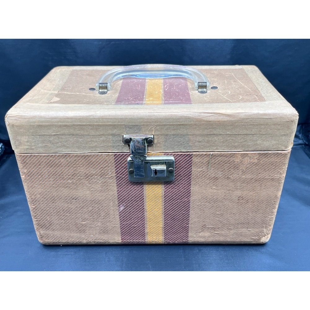 Vtg Vanity Case Train Luggage Retro Makeup Box Storage Trunk Handle Lock No Key